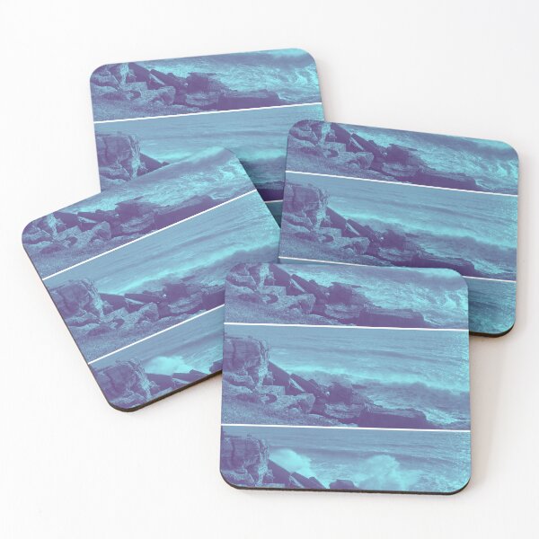 Item preview, Ocean wave crashing into rocks - blue tint designed and sold by Dryft7.