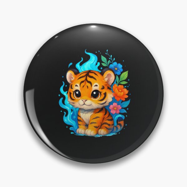 Item preview, Chibi Tiger with Blue Flames and Floral Aura – Cute & Fierce Anime Style Art designed and sold by ColorSplash123.