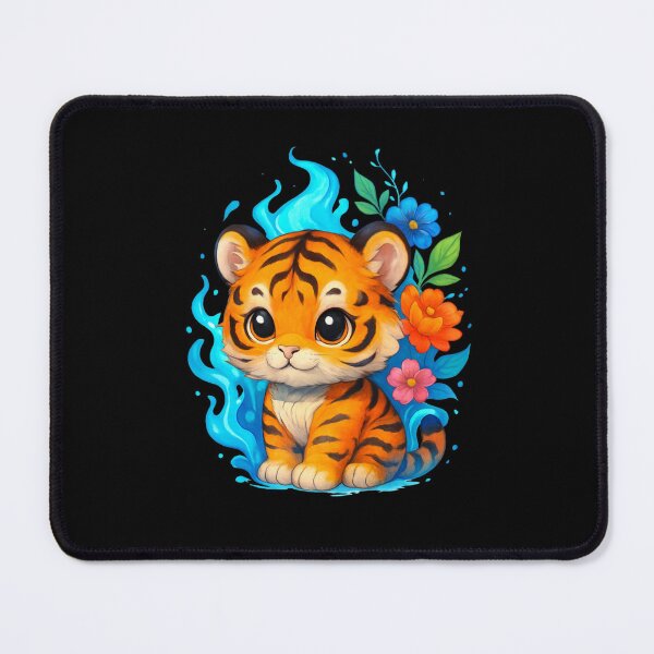 Item preview, Chibi Tiger with Blue Flames and Floral Aura – Cute & Fierce Anime Style Art designed and sold by ColorSplash123.