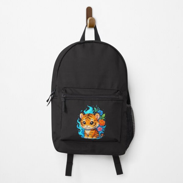 Item preview, Chibi Tiger with Blue Flames and Floral Aura – Cute & Fierce Anime Style Art designed and sold by ColorSplash123.