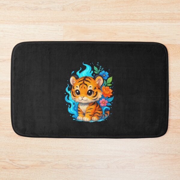 Item preview, Chibi Tiger with Blue Flames and Floral Aura – Cute & Fierce Anime Style Art designed and sold by ColorSplash123.