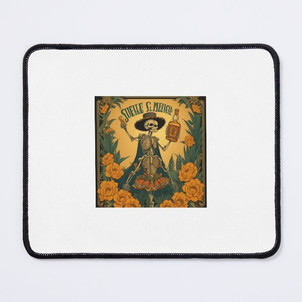 Item preview, Vintage Tequila Label – Dancing Skeleton with Sombrero designed and sold by uniqartsdesign.