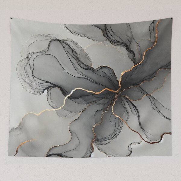 Item preview, Abstract Black Ink Flow with Gold Veins | Elegant Modern Fluid Art Wall Decor designed and sold by asudesign.