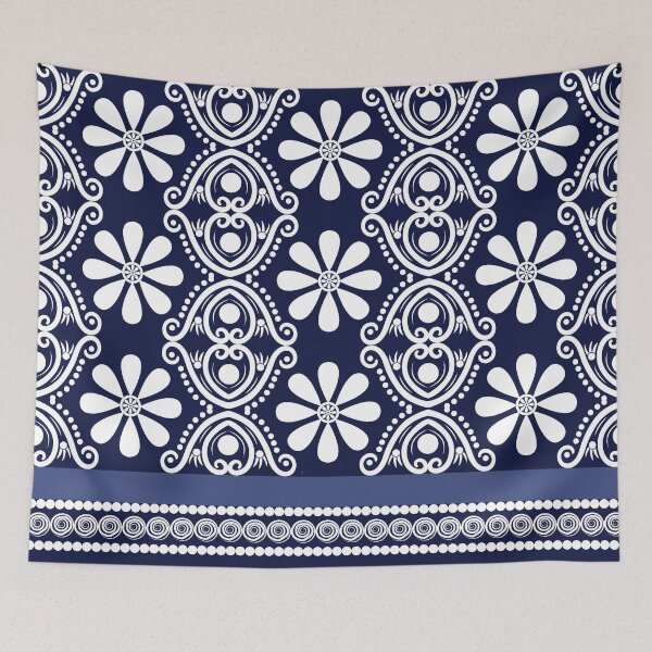 Item preview, Elegant Navy Blue and White Floral Tribal Pattern. Seamless Asian Inspired Design. designed and sold by Kopii Art.