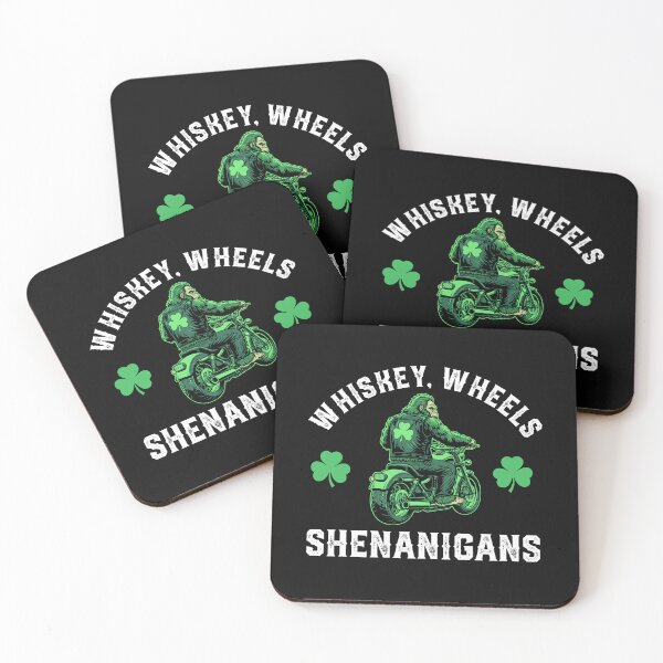 Item preview, St Patrick's Day Biker Bigfoot Riding Motorcycle Shamrock Whiskey Wheels Shenanigans designed and sold by alenaz.