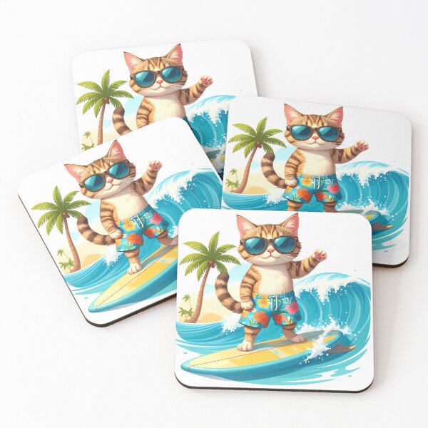Artikelvorschau, Sommerkatze Surfen - Retro Strandkatze - Süßes Katzenmuster entworfen und verkauft von PoppyDot.