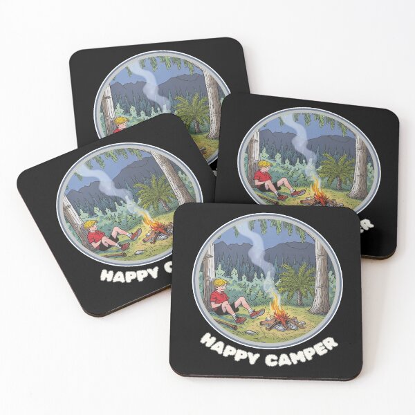 Artikelvorschau, Happy Camper Vintage Illustration - Lagerfeuer-Abenteuer entworfen und verkauft von Fikuall.