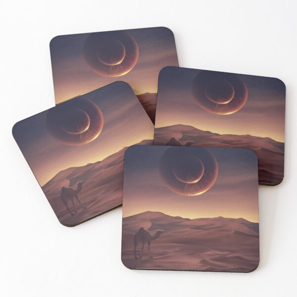 Item preview, Surreal Desert Landscape with Camel and Two Planets – Fantasy Photomanipulation designed and sold by ApGraphicDesigns.