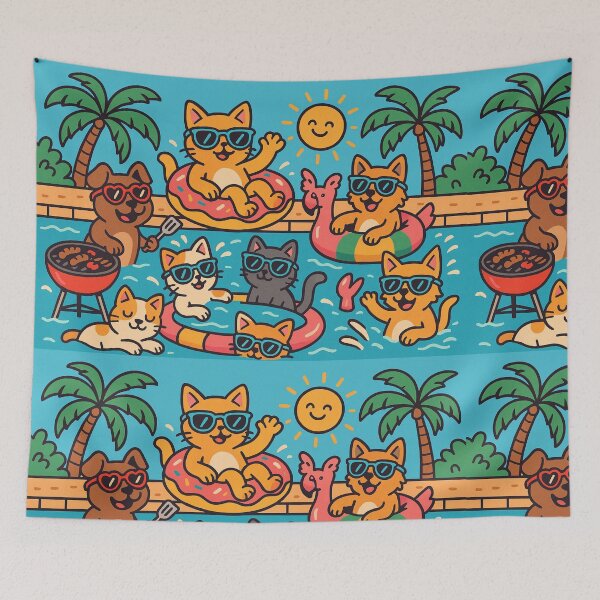 Item preview, Summer Pawty – Cute Dogs and Cats in Pool Party designed and sold by Velustro Shop.