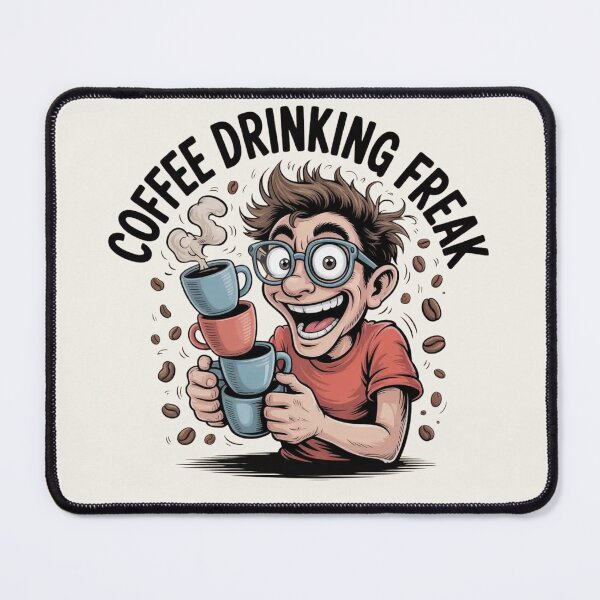 Item preview, Coffee Drinking Freak – Caffeinated Chaos Cartoon designed and sold by Design Delinquent.