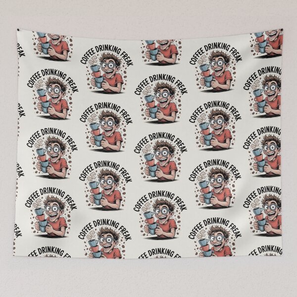Item preview, Coffee Drinking Freak – Caffeinated Chaos Cartoon designed and sold by Design Delinquent.