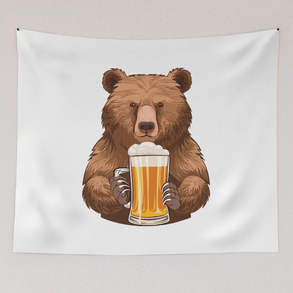 Item preview, Brown bear (Ursus arctos), Grizzly bear (Ursus arctos horribilis), bear contentedly holding a frothy mug of beer, bear drinking beer from mug, Bear is holding a glass of beer designed and sold by Danler.