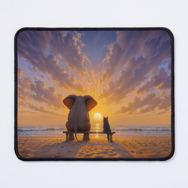 Item preview, Elephant and Dog watch the sunset over the sea, bound by a silent friendship designed and sold by Mike Kiev art.