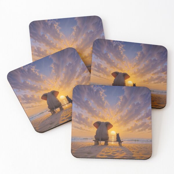 Item preview, Elephant and Dog watch the sunset over the sea, bound by a silent friendship designed and sold by Mike Kiev art.