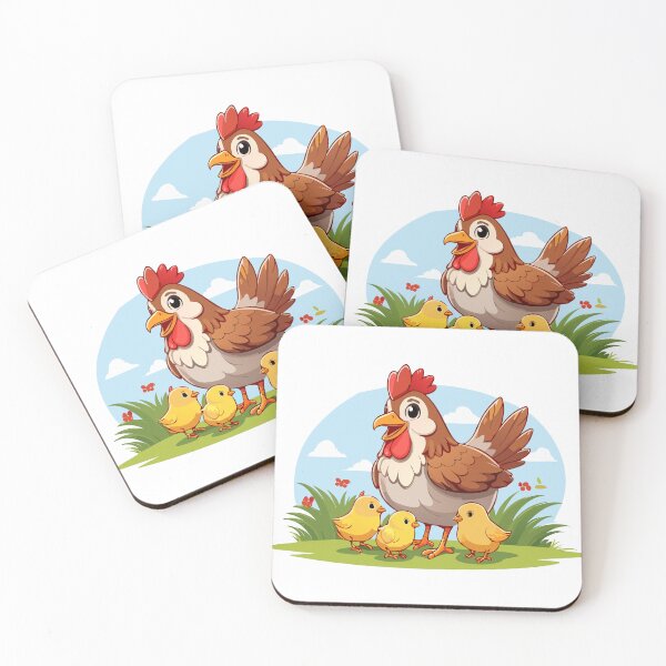 Item preview, Cute farm animal, mother chicken and little yellow chicks,  agricultural bird or poultry, mother hen with her chicks, happy mother hen walking with her cute little chicks designed and sold by Danler.