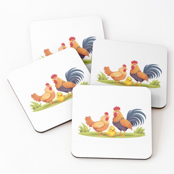 Item preview, Cute farm animal, father rooster and mother hen with little yellow chicks,cagricultural bird or poultry, cock and mother hen with her chicks, happy father rooster walking with her cute little chicks designed and sold by Danler.