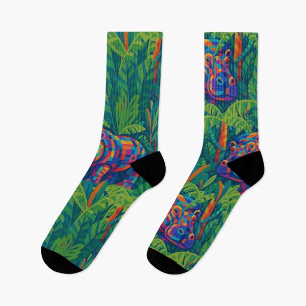 Item preview, Geometric Jungle Hippos with Leather Texture – Seamless Pattern with Colorful Triangle & Rectangle Hippos designed and sold by Marwamay.
