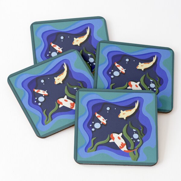Item preview, Koi Fish in Pond – Paper Cut Style Illustration with Water Ripples designed and sold by Pragatee.
