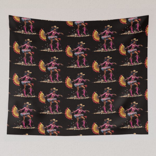 Item preview, Fierce Fan-Wielding Cowgirl – Bold Western Beauty in Pink Boots designed and sold by WHDProduction45.