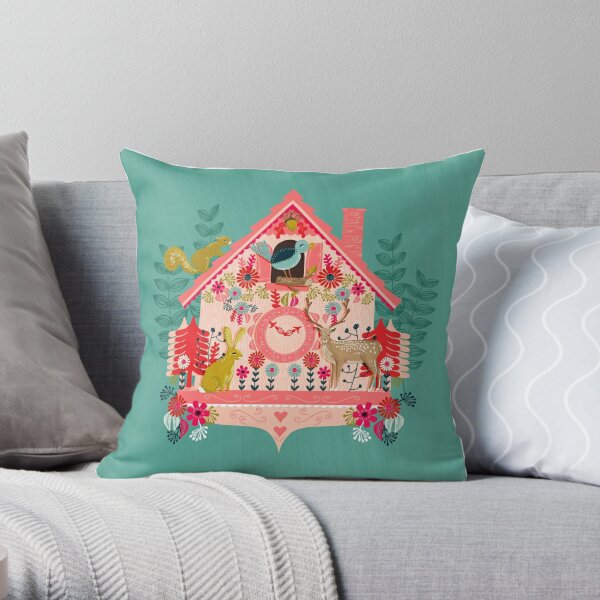 I'm Cuckoo For You - Vintage Cuckoo Clock Illustration for Valentines Day Throw Pillow