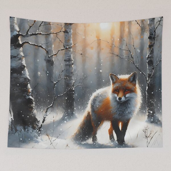Item preview, Winter Fox – Minimalist Snowy Forest Painting designed and sold by Dino-Lune.