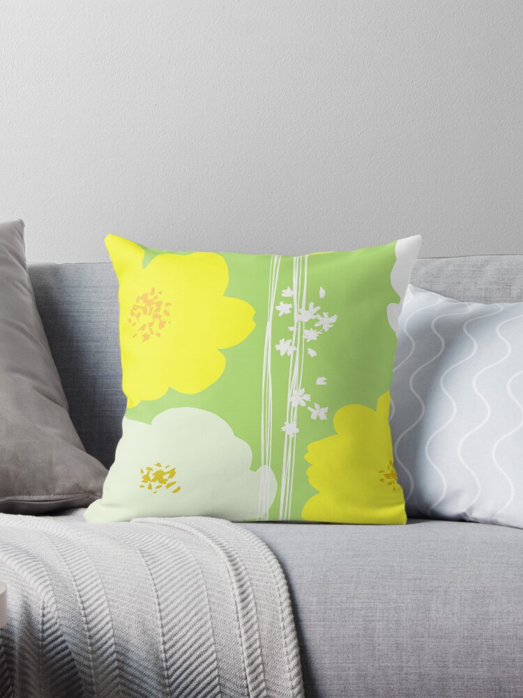 Thumbnail 1 of 4, Pillow, Peony flowers: Yellow White designed and sold by MyBonShaBon.