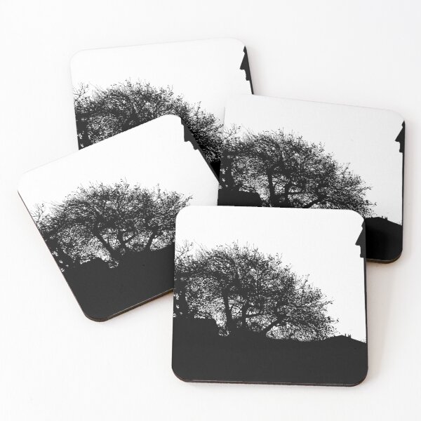 Item preview, Stark black and white silhouette of tree and building designed and sold by Dryft7.