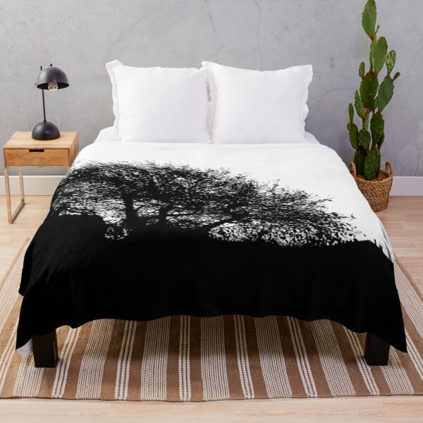 Item preview, Stark black and white silhouette of tree and building designed and sold by Dryft7.
