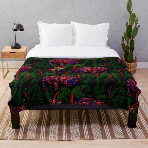 Item preview, Neon Geometric Jungle Hippos – Seamless Pattern on Dark Background designed and sold by Marwamay.