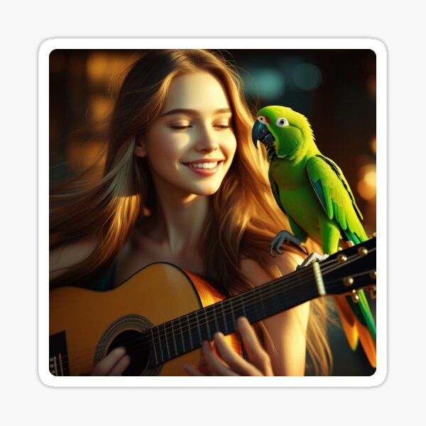Item preview, Girl playing guitar with her bird designed and sold by Gardenpets.