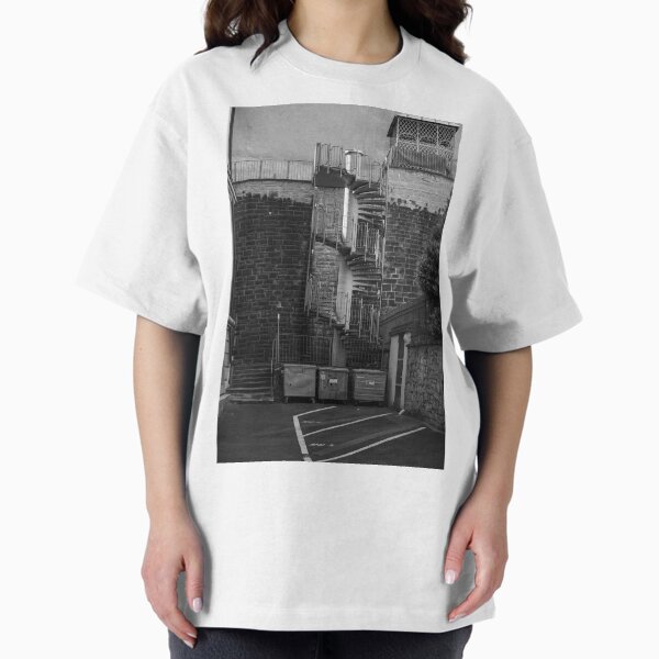 Item preview, Outdoor Alleyway Black and White Spiral Staircase designed and sold by Blind Squirrel Photo Co..
