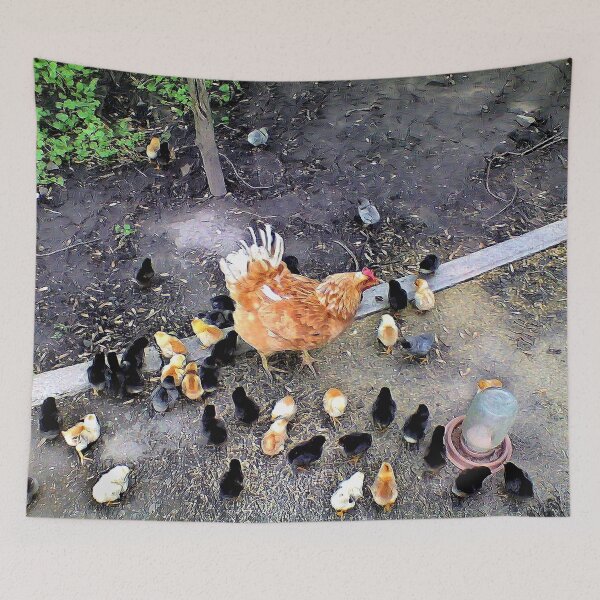 Item preview, Mother Hen with Her Colorful Chicks – Rustic Farmyard Scene designed and sold by NatureChampion.
