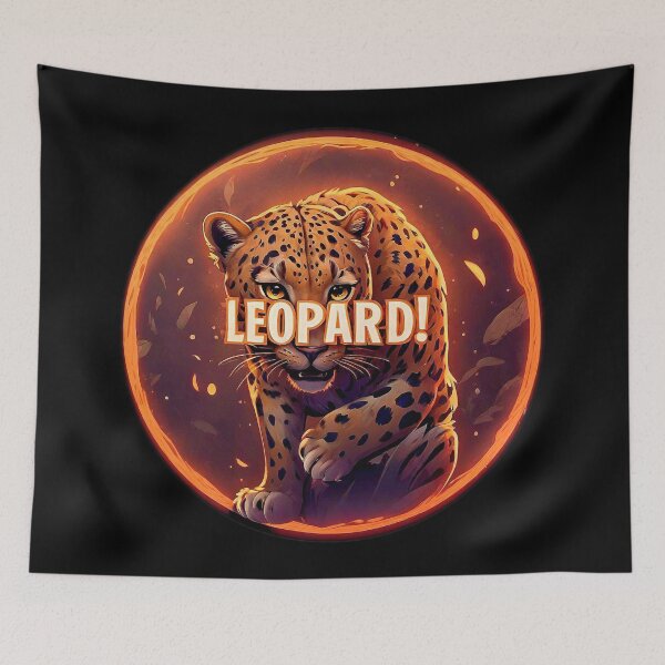 Item preview, Image 2/6 of a fantasy leopard with the large phrase "LEOPARD!" in the center inside a circle. designed and sold by Giulivo Store Graphic.