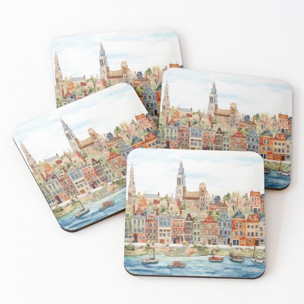 Item preview, Charming Watercolor Cityscape of a Historic Belgian Canal Town designed and sold by Anuchartl.