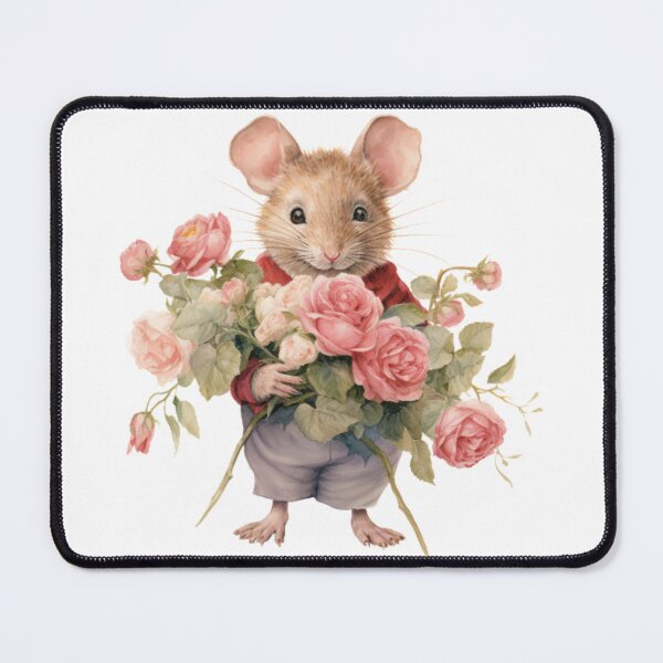 Item preview, cute mouse with roses designed and sold by CreativeDecorCo.