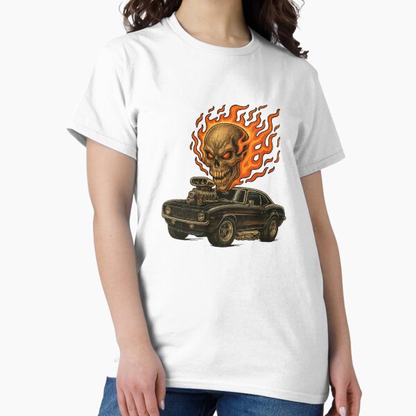 Item preview, flaming skull and hot rod designed and sold by Sinister prints.