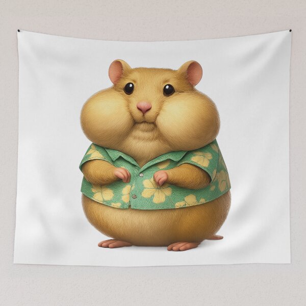 Item preview, Chubby Cheeks Hamster in Hawaiian Shirt – Funny 3D Summer Vibes designed and sold by NeonCore.