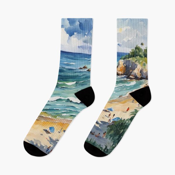 Item preview, Lively Tropical Beach Scene Watercolor Art Print designed and sold by Uniquely Yours.