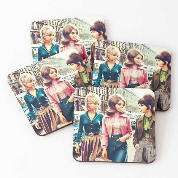 Item preview, City Girls Stroll – 1970s Retro Fashion Friendship Street Scene designed and sold by EmeraldeaArt.