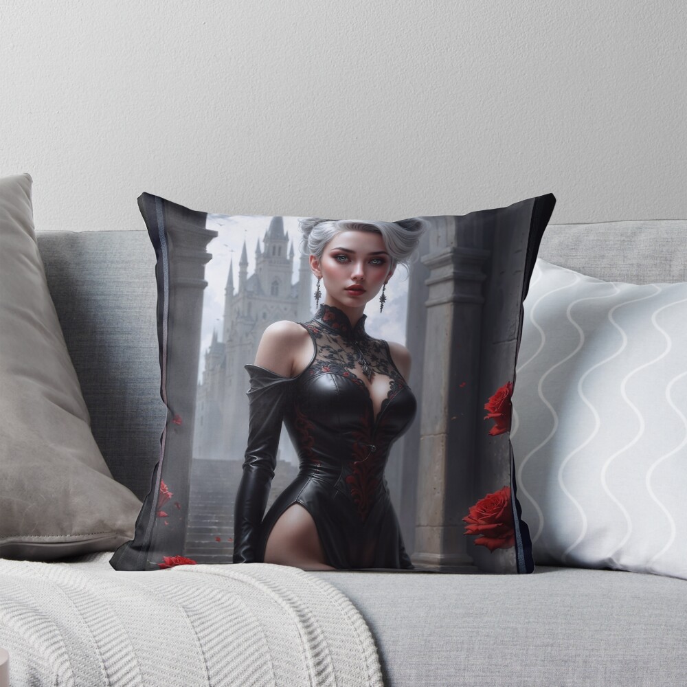 A Romantic Gothic Vision Of Lady Vasalis Timeless Elegance Stunning AI Concept Art by Xzendor7 Decorative Art Print Throw Pillow
