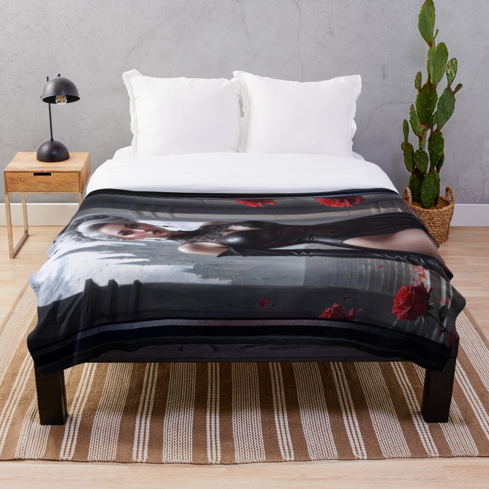 A Romantic Gothic Vision Of Lady Vasalis Timeless Elegance Stunning AI Concept Art by Xzendor7 Decorative Art Print Throw Blanket