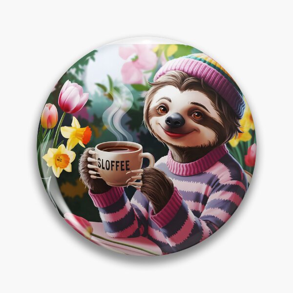 Artikelvorschau, Spring Sloffee – Entzückendes Faultiermädchen im stylischen Outfit mit Kaffee und Blumen entworfen und verkauft von EmeraldeaArt.