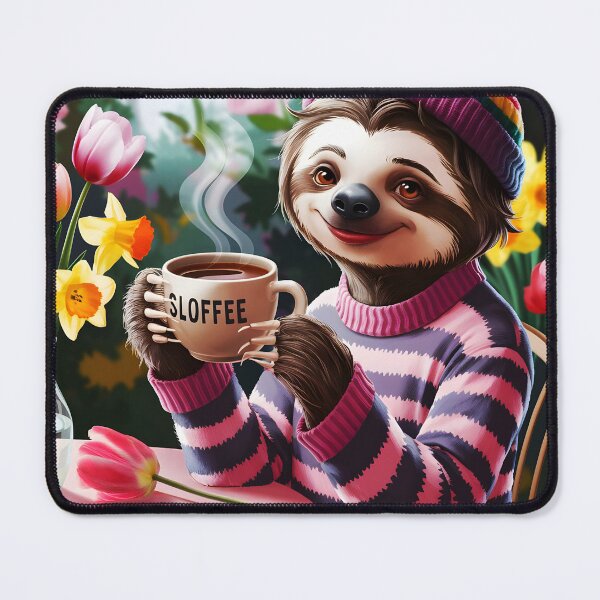 Item preview, Spring Sloffee – Adorable Sloth Girl in Stylish Outfit with Coffee and Flowers designed and sold by EmeraldeaArt.