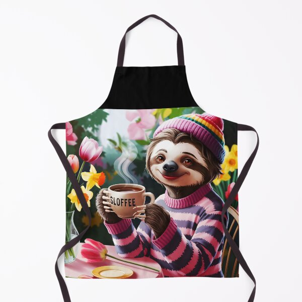 Artikelvorschau, Spring Sloffee – Entzückendes Faultiermädchen im stylischen Outfit mit Kaffee und Blumen entworfen und verkauft von EmeraldeaArt.