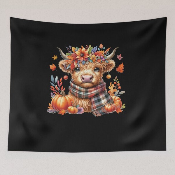 Item preview, Fall Highland Cow with Pumpkin and Floral Crown  designed and sold by diyoor.
