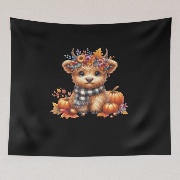 Item preview, Fall Highland Cow with Pumpkin and Floral Crown  designed and sold by diyoor.