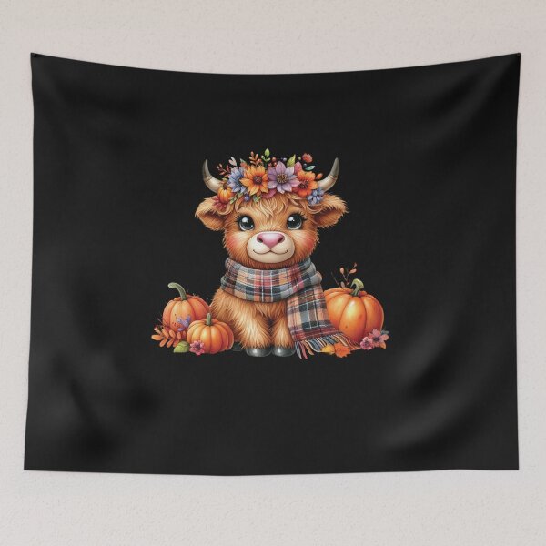 Item preview, Fall Highland Cow with Pumpkin and Floral Crown  designed and sold by diyoor.