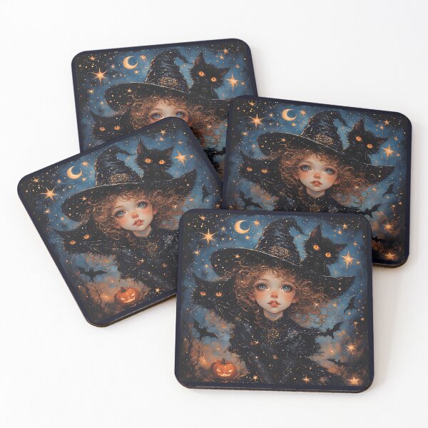 Item preview, A witch and a black cat on Halloween night. designed and sold by Natalia-Vlad.