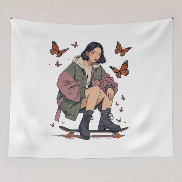 Item preview,  Indie Skater Girl – Butterfly Aesthetic Streetwear Art designed and sold by MOTAS FASHION .