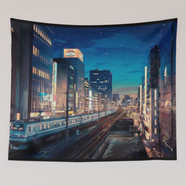 Item preview, Tokyo train landscape painting at night designed and sold by jbfart.